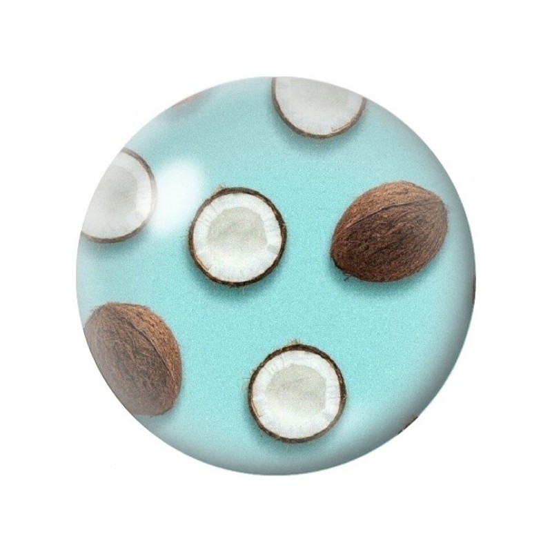 Cabochon en Verre Illustré Noix de Coco sur Fond Turquoise 12 à 25mm