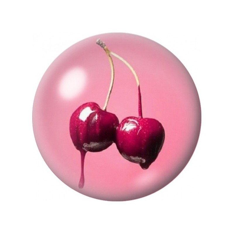 Cabochon en Verre Illustré Duo de Cerises sur Fond Rose 12 à 25mm