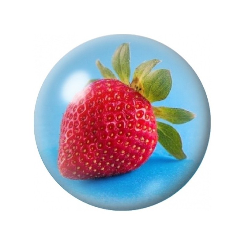 Cabochon en Verre Illustré Fraise Rouge sur Fond Bleu 12 à 25mm