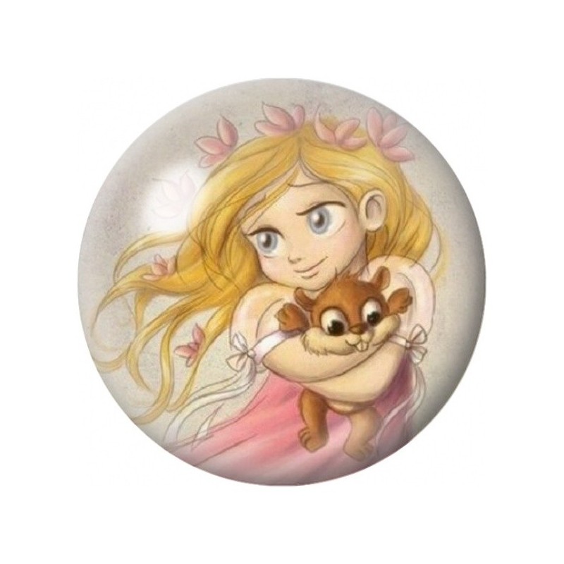 Cabochon en Verre Illustré Princesse Blonde au Petit Animal 12 à 25mm