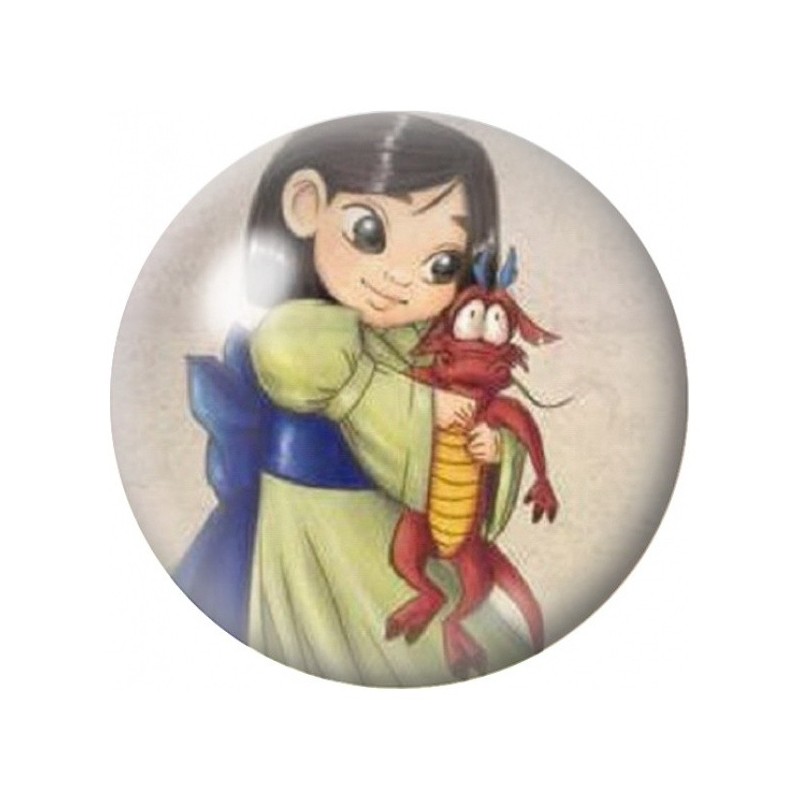 Cabochon en Verre Illustré Princesse Guerrière au Petit Dragon 12 à 25mm