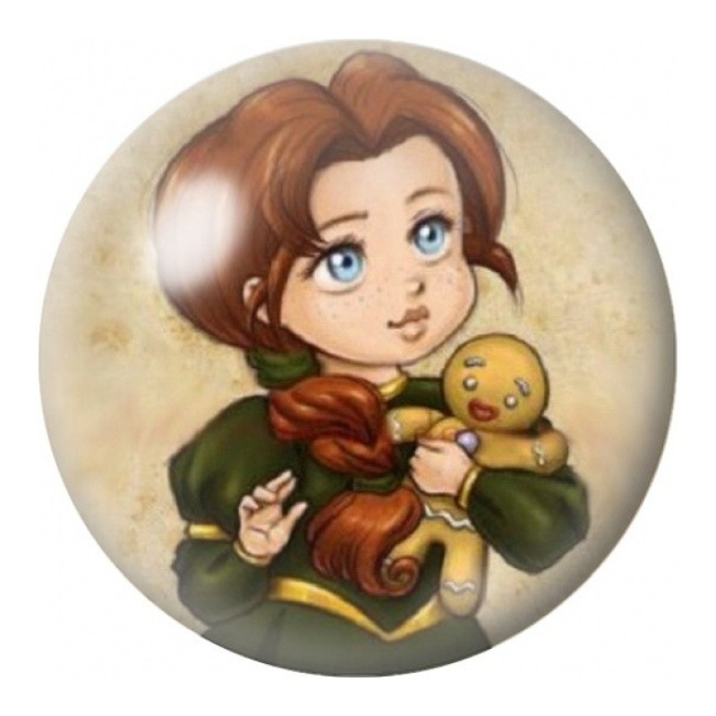 Cabochon en Verre Illustré Princesse Rousse aux Petits Compagnons 12 à 25mm