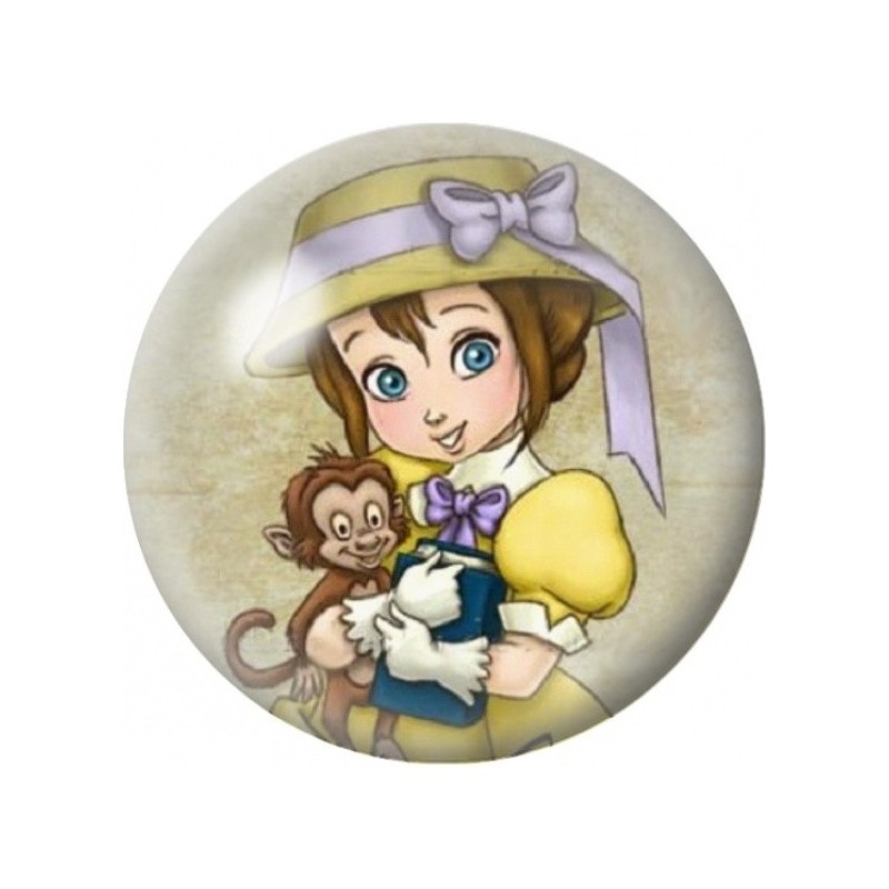 Cabochon en Verre Illustré Princesse au Chapeau et Petit Singe 12 à 25mm