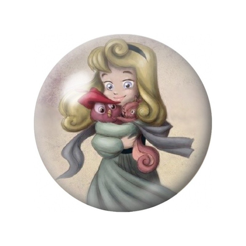 Cabochon en Verre Illustré Princesse Blonde au Hibou Rose 12 à 25mm