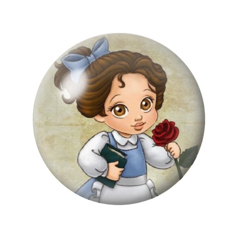 Cabochon en Verre Illustré Princesse Brune à la Rose Rouge 12 à 25mm