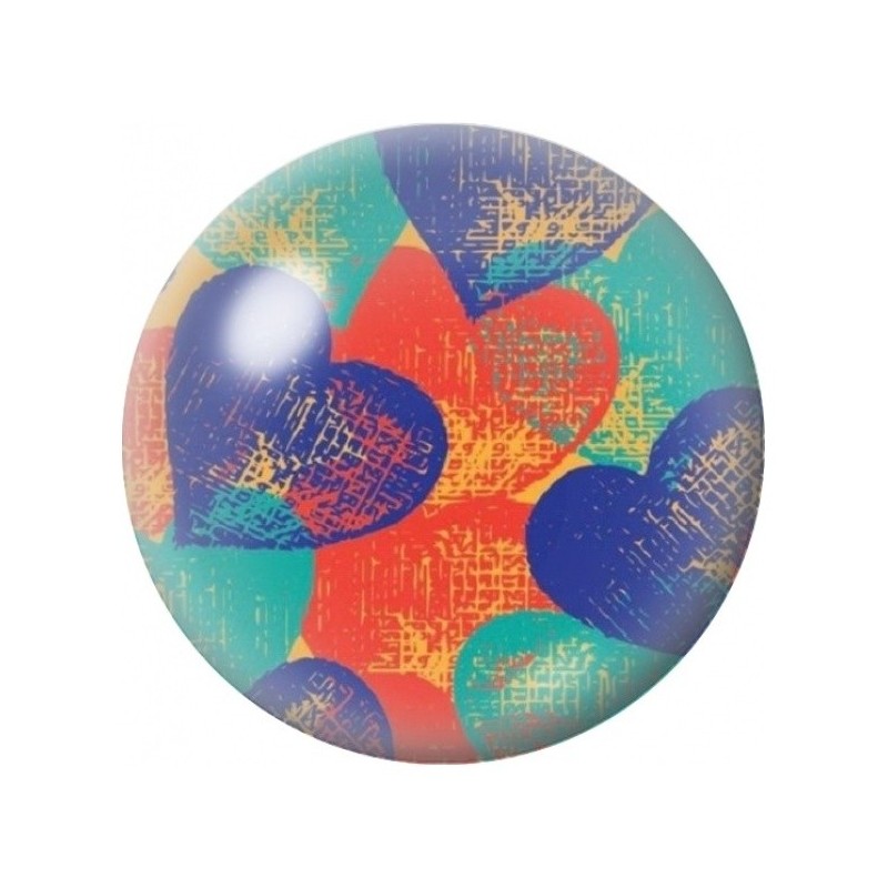 Cabochon en Verre Illustré Cœurs Géométriques Multicolores 12 à 25mm