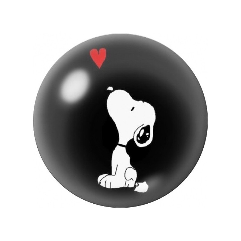 Cabochon en Verre Illustré Snoopy Contemplant un Cœur 12 à 25mm