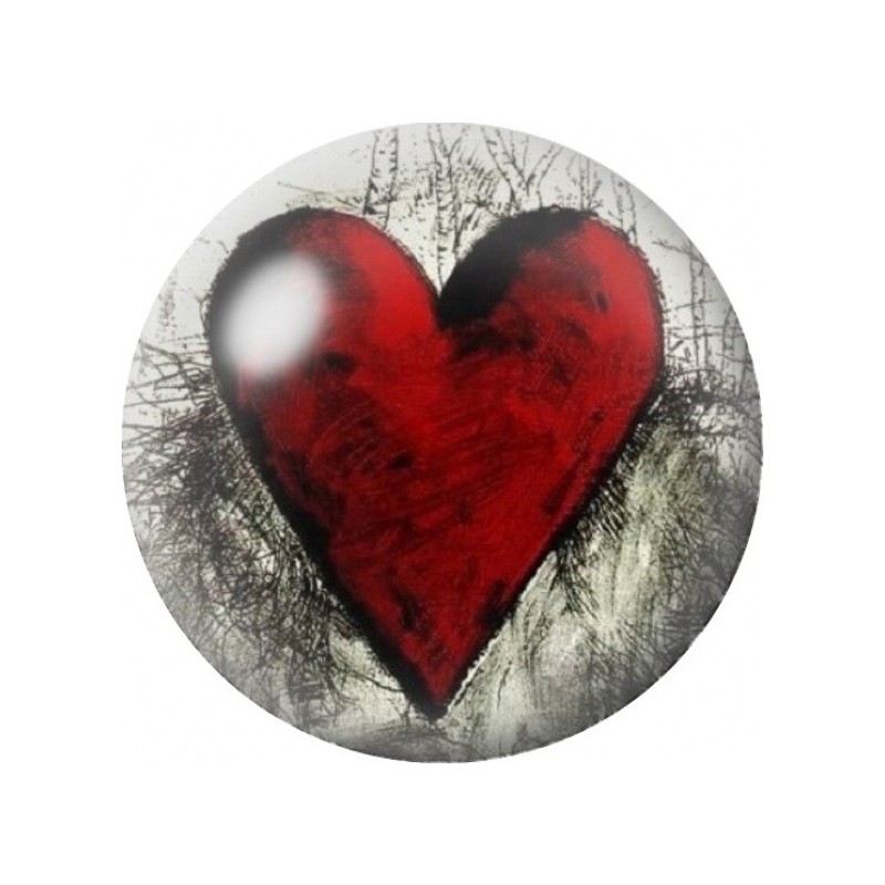 Cabochon en Verre Illustré Cœur Rouge Peint sur Fond Gris 12 à 25mm