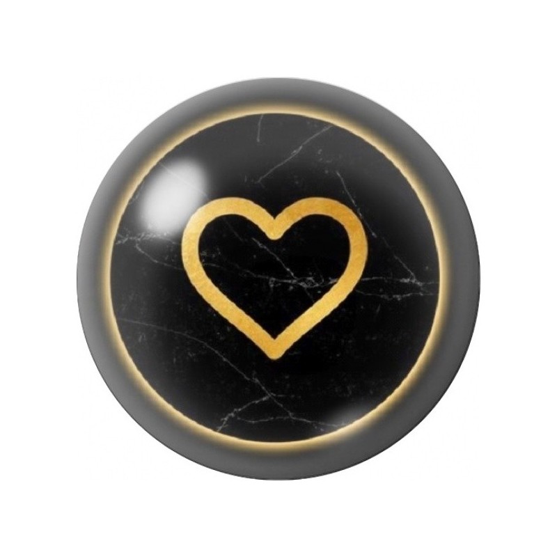 Cabochon en Verre Illustré Cœur Doré sur Fond Noir 12 à 25mm