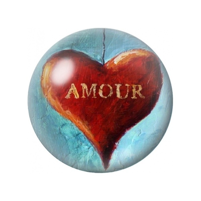 Cabochon en Verre Illustré Cœur Rouge avec le Mot Amour 12 à 25mm