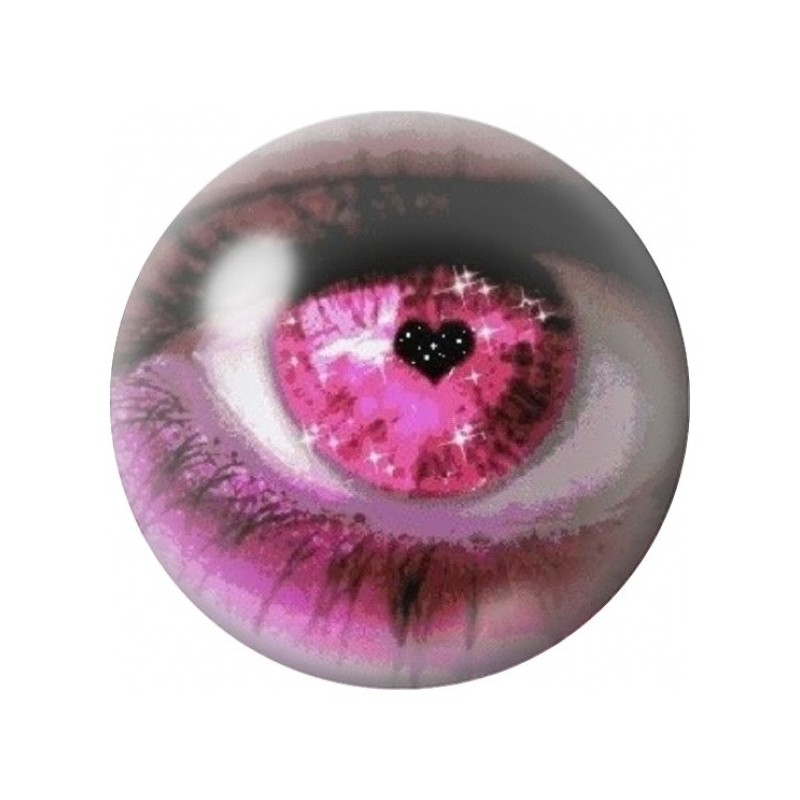 Cabochon en Verre Illustré Œil Rose à la Pupille Cœur 12 à 25mm