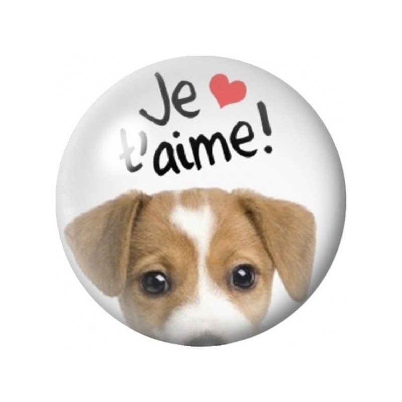 Cabochon en Verre Illustré Chiot avec le Message Je T’Aime 12 à 25mm