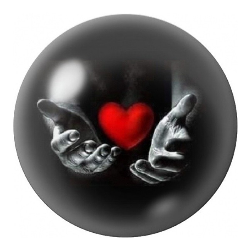 Cabochon en Verre Illustré Mains Offrant un Cœur Rouge 12 à 25mm