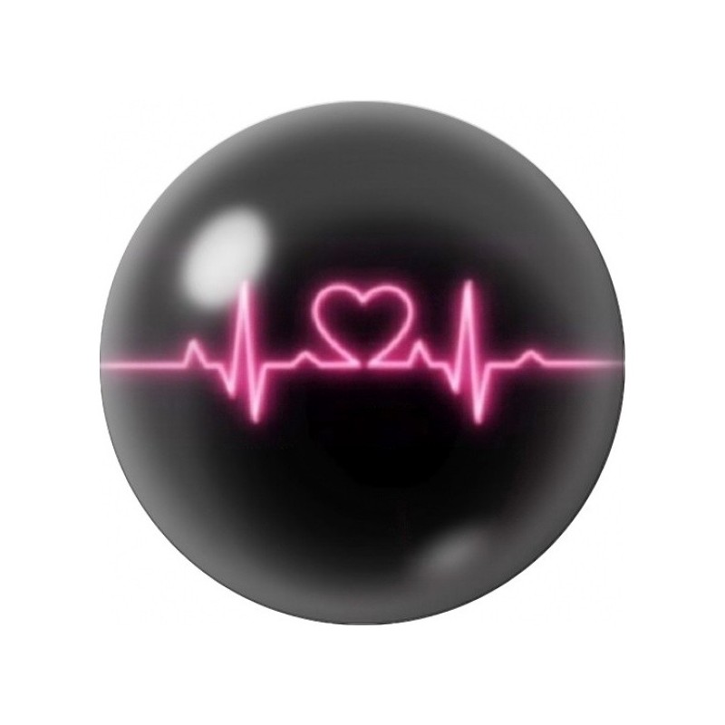 Cabochon en Verre Illustré Rythme Cardiaque Rose et Cœur 12 à 25mm