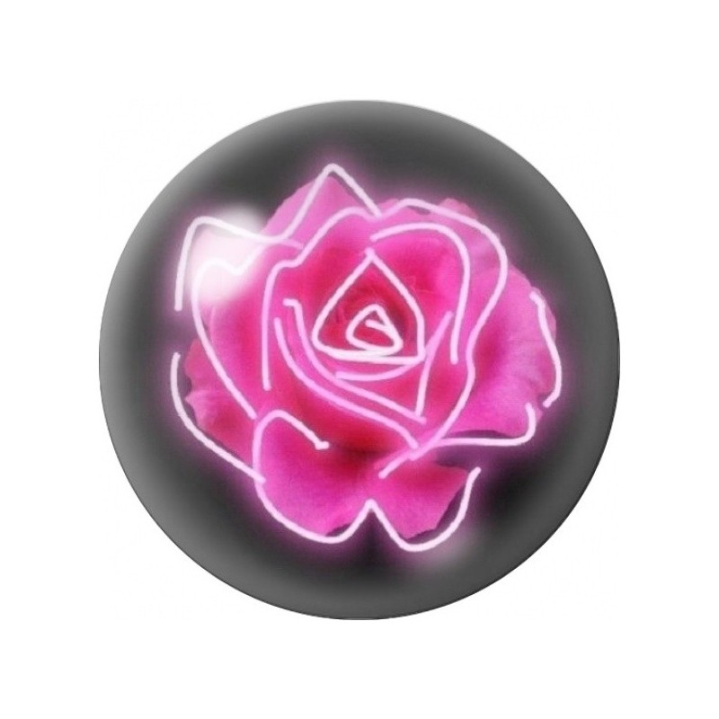 Cabochon en Verre Illustré Rose Néon Rose sur Fond Noir 12 à 25mm