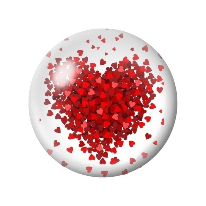 Cabochon en Verre Illustré Cœur de Confettis Rouges 12 à 25mm