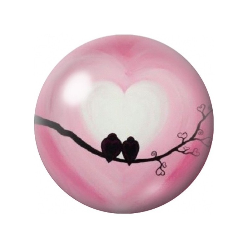 Cabochon en Verre Illustré Oiseaux Amoureux sur Branche 12 à 25mm