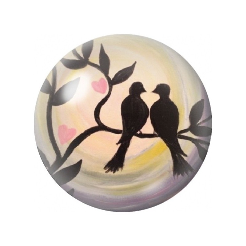 Cabochon en Verre Illustré Oiseaux Amoureux au Clair de Lune 12 à 25mm
