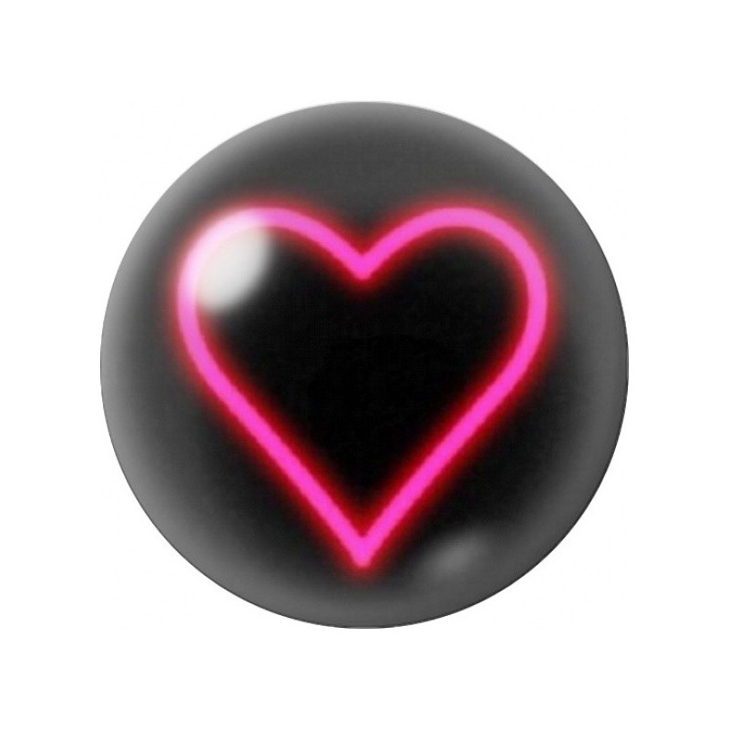 Cabochon en Verre Illustré Cœur Néon Rose 12 à 25mm
