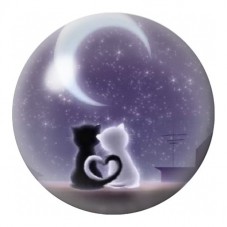 Cabochon en Verre Illustré Chats Amoureux sous la Lune 12 à 25mm pour la Création de Bijoux Fantaisie - DIY