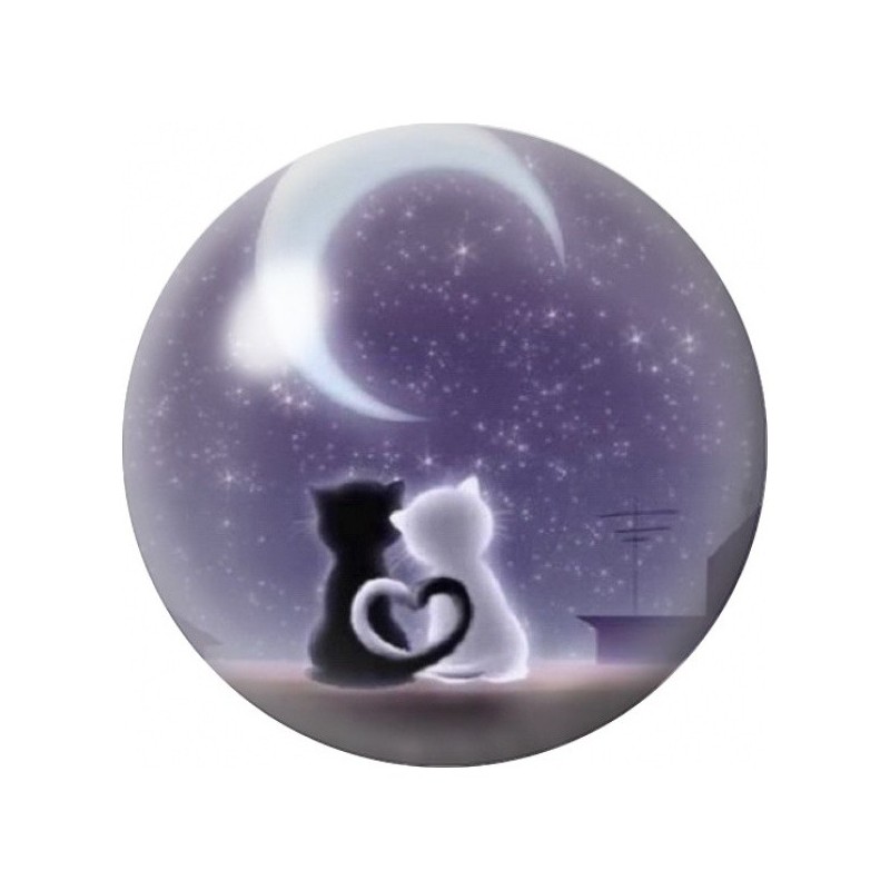 Cabochon en Verre Illustré Chats Amoureux sous la Lune 12 à 25mm