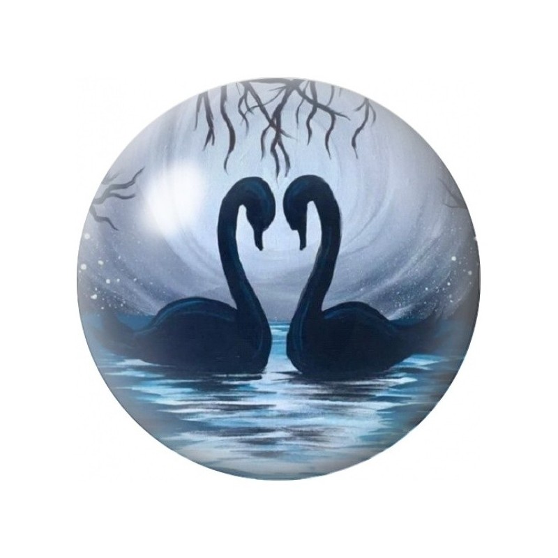 Cabochon en Verre Illustré Cygnes Amoureux sur le Lac 12 à 25mm