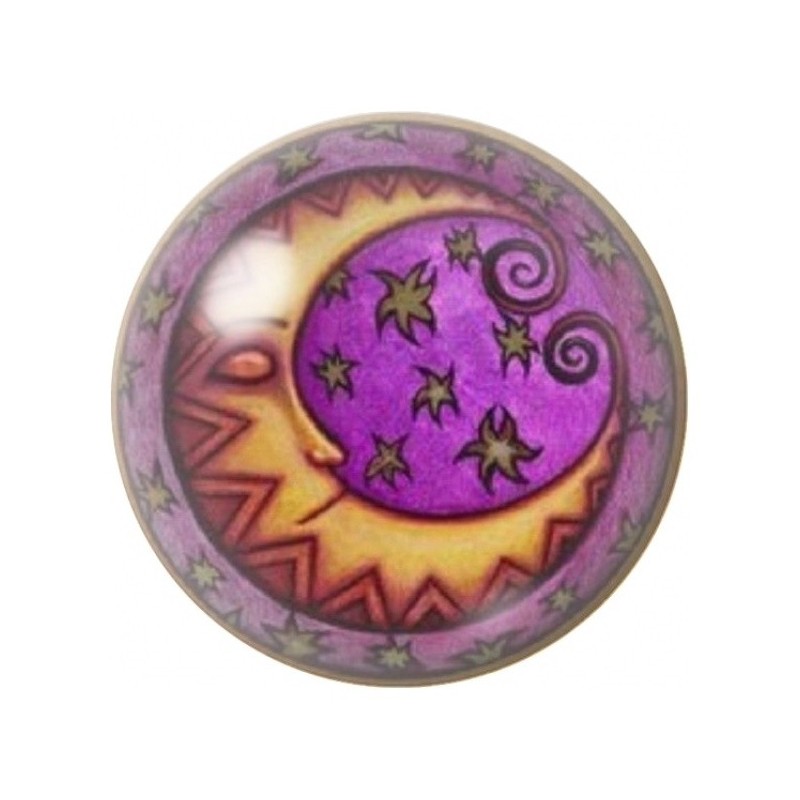 Cabochon en Verre Illustré Lune Violette aux Étoiles 12 à 25mm