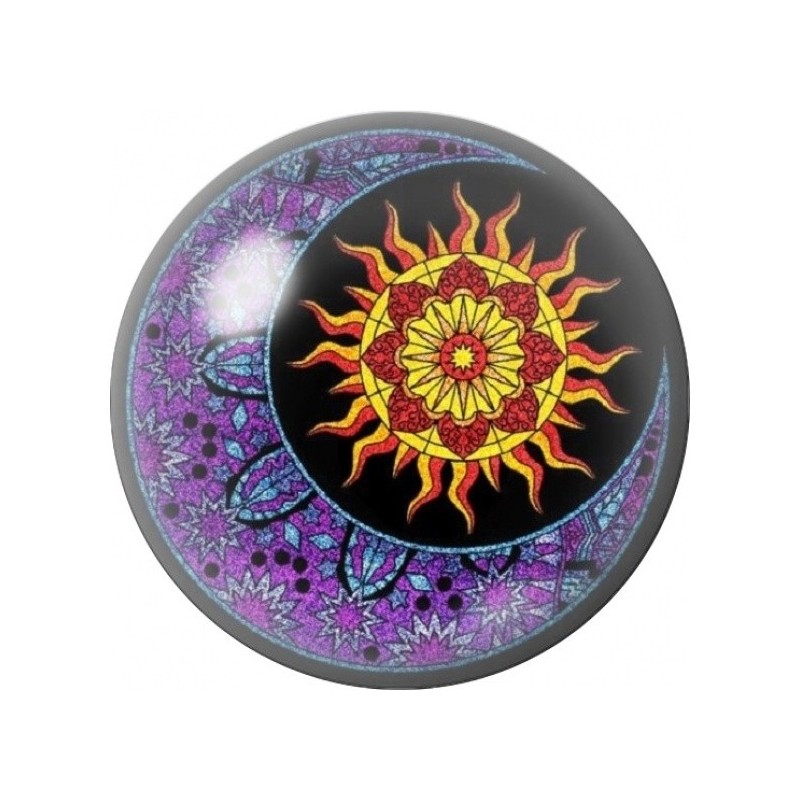 Cabochon en Verre Illustré Mandala Solaire et Lunaire 12 à 25mm