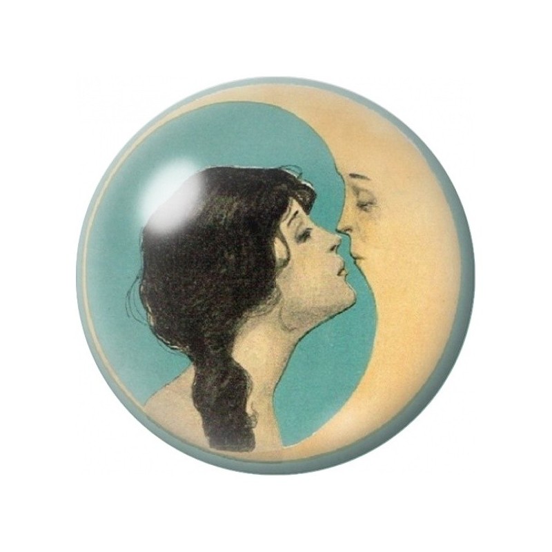Cabochon en Verre Illustré Femme Embrassant la Lune 12 à 25mm