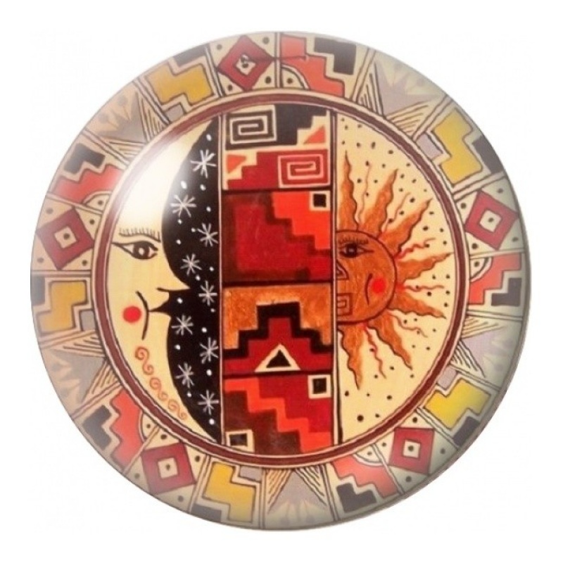 Cabochon en Verre Illustré Soleil et Lune Aztèques 12 à 25mm
