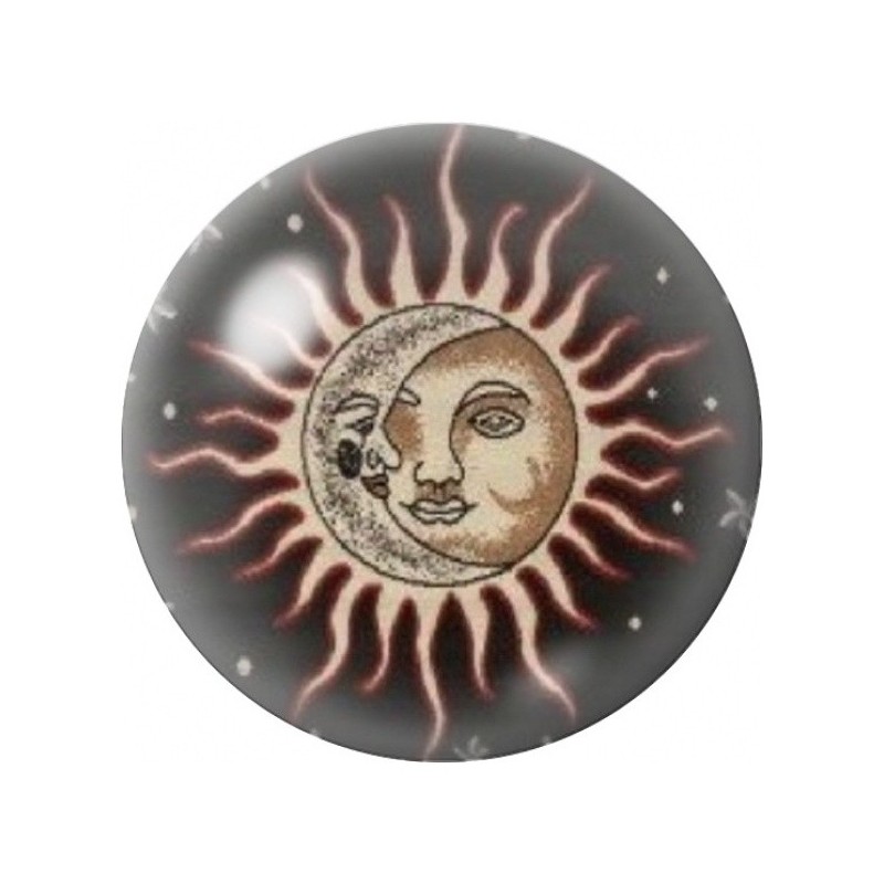 Cabochon en Verre Illustré Soleil et Lune sur Fond Noir 12 à 25mm