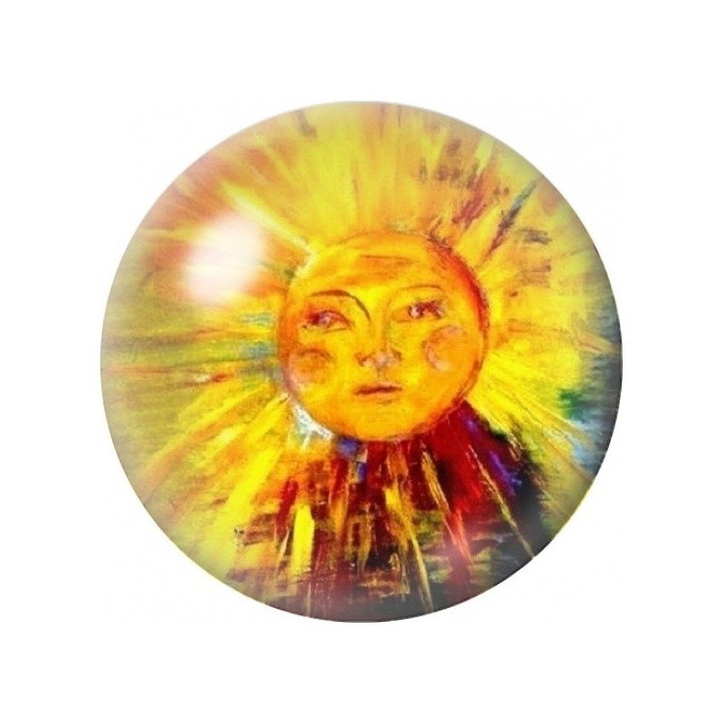 Cabochon en Verre Illustré Soleil Doré Rayonnant 12 à 25mm