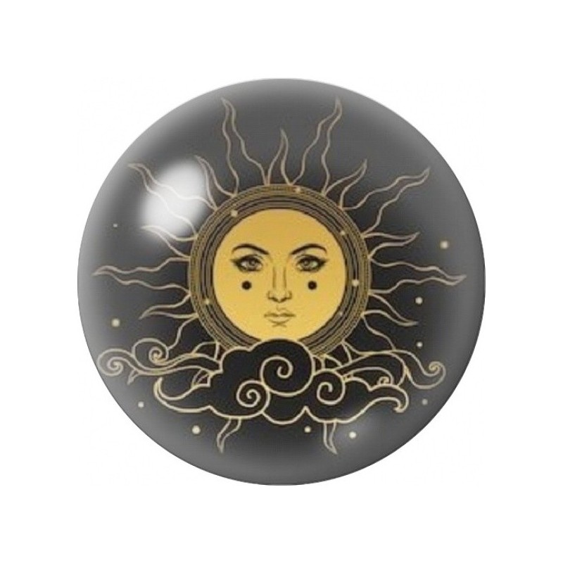 Cabochon en Verre Illustré Soleil aux Volutes Dorées 12 à 25mm