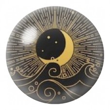 Cabochon en Verre Illustré Lune Dorée et Rayons 12 à 25mm pour la Création de Bijoux Fantaisie - DIY