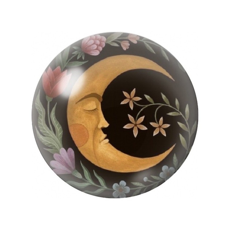 Cabochon en Verre Illustré Lune Florale aux Yeux Clos 12 à 25mm