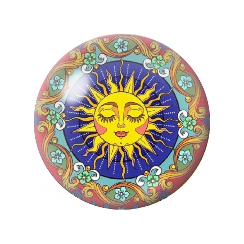 Cabochon en Verre Illustré Soleil Bleu Ornemental 12 à 25mm