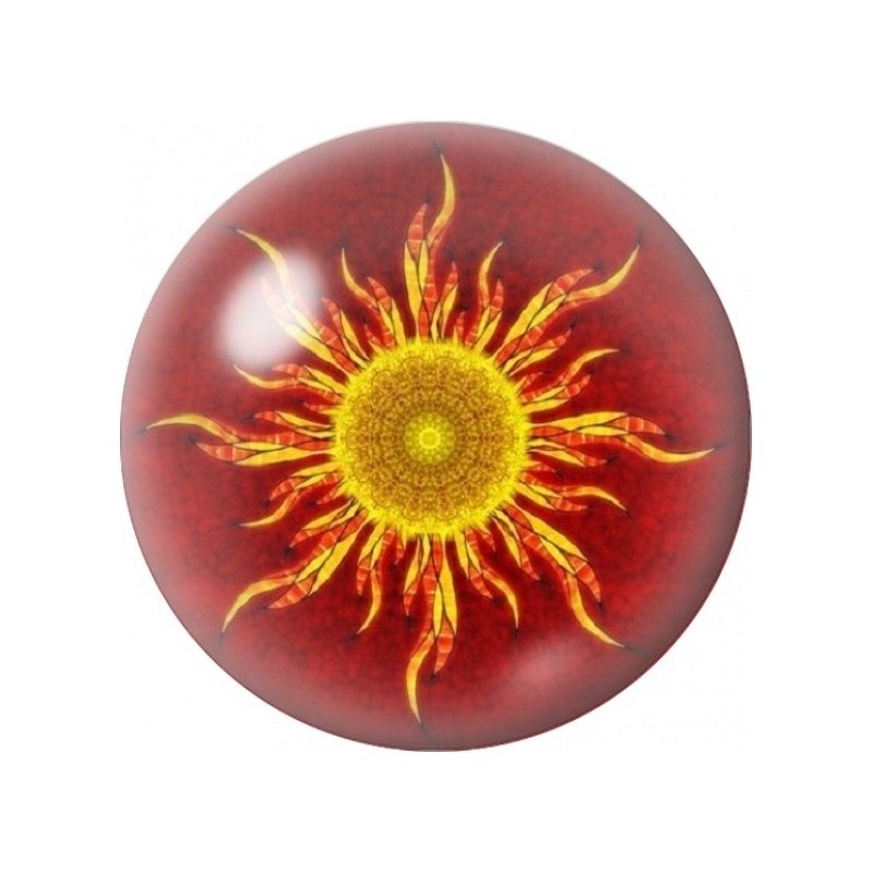 Cabochon en Verre Illustré Soleil Flamboyant Rouge 12 à 25mm