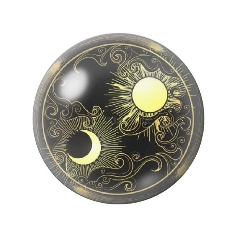 Cabochon en Verre Illustré Soleil et Lune aux Arabesques 12 à 25mm