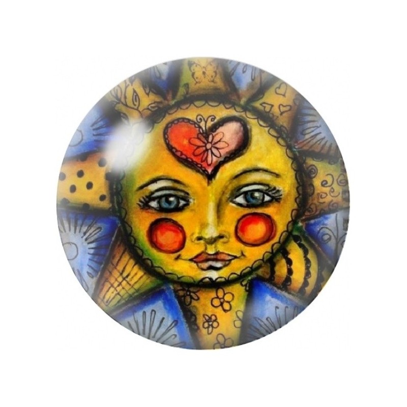 Cabochon en Verre Illustré Visage Solaire au Papillon 12 à 25mm