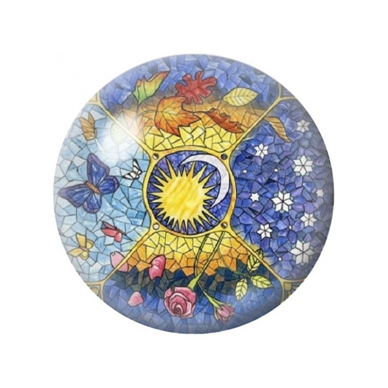 Cabochon en Verre Illustré Soleil Fleuri aux Papillons 12 à 25mm