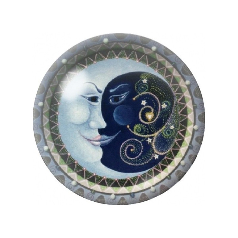Cabochon en Verre Illustré Lune Bleue aux Volutes 12 à 25mm