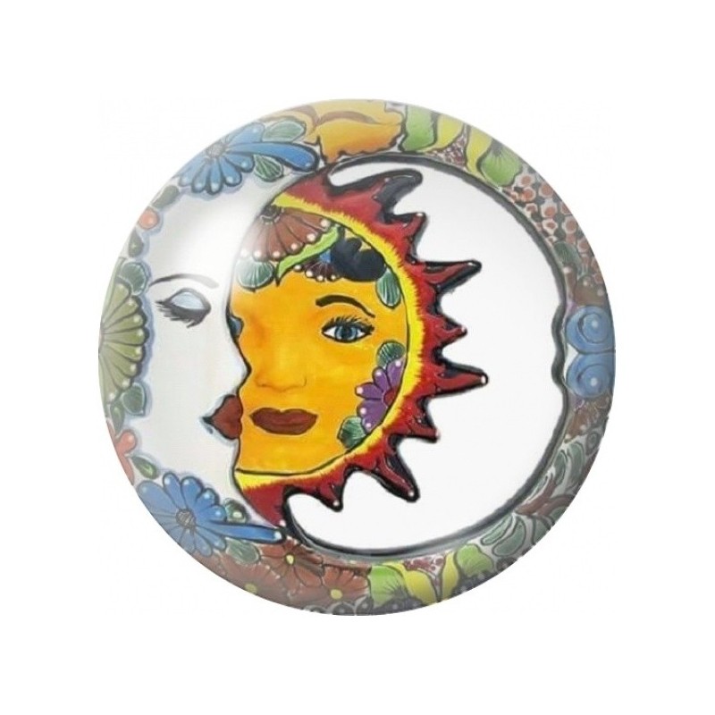 Cabochon en Verre Illustré Soleil et Lune en Mosaïque 12 à 25mm