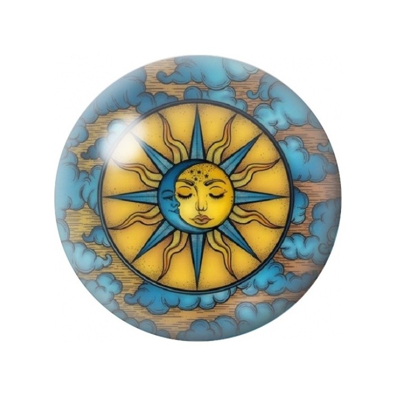 Cabochon en Verre Illustré Soleil Méditatif Bleu 12 à 25mm