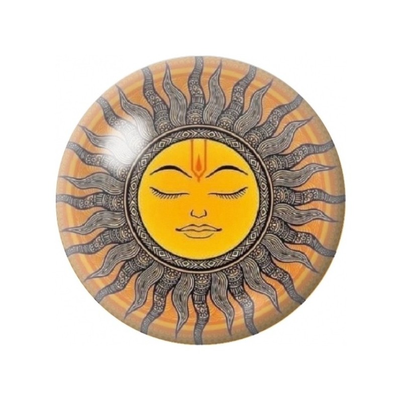 Cabochon en Verre Illustré Soleil Méditatif aux Rayons 12 à 25mm