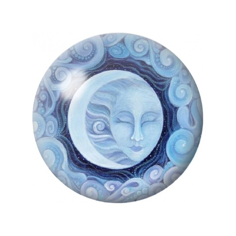 Cabochon en Verre Illustré Lune Bleue dans les Nuages 12 à 25mm