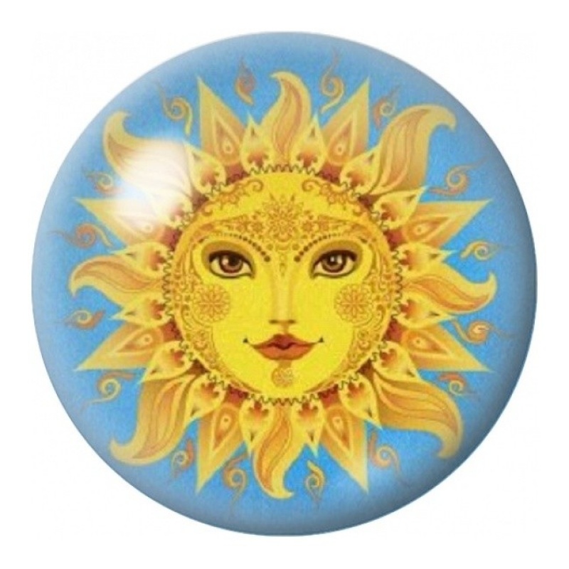 Cabochon en Verre Illustré Soleil Fleuri sur Ciel Bleu 12 à 25mm