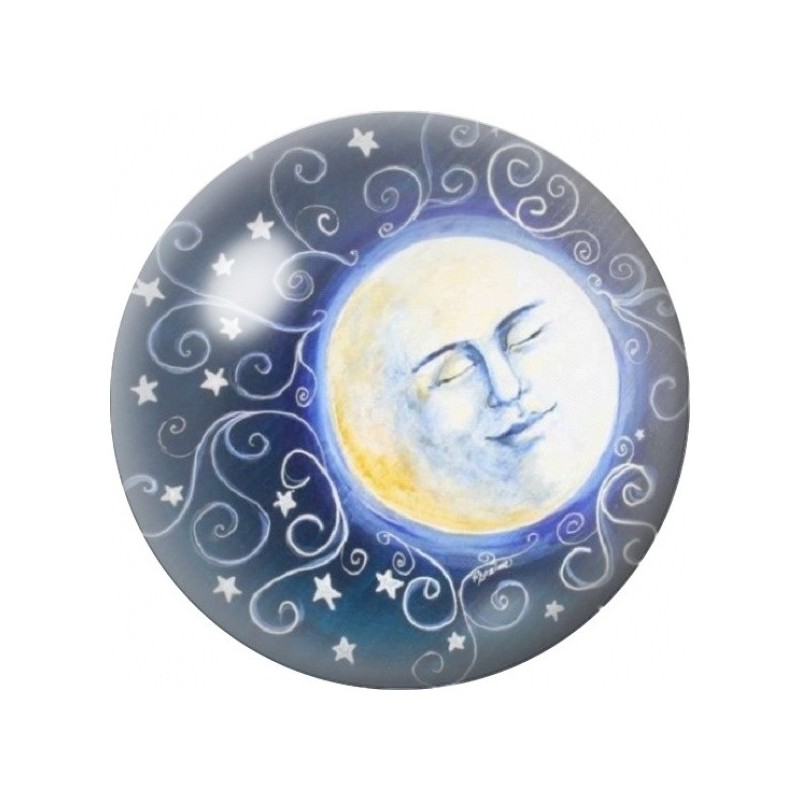 Cabochon en Verre Illustré Lune Blanche aux Étoiles 12 à 25mm