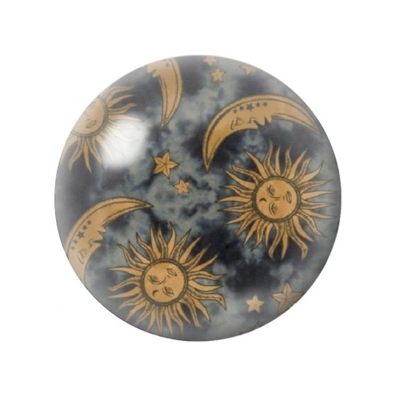 Cabochon en Verre Illustré Soleils et Lunes Dorés 12 à 25mm