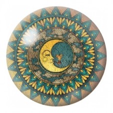 Cabochon en Verre Illustré Mandala Soleil et Lune Turquoise 12 à 25mm pour la Création de Bijoux Fantaisie - DIY