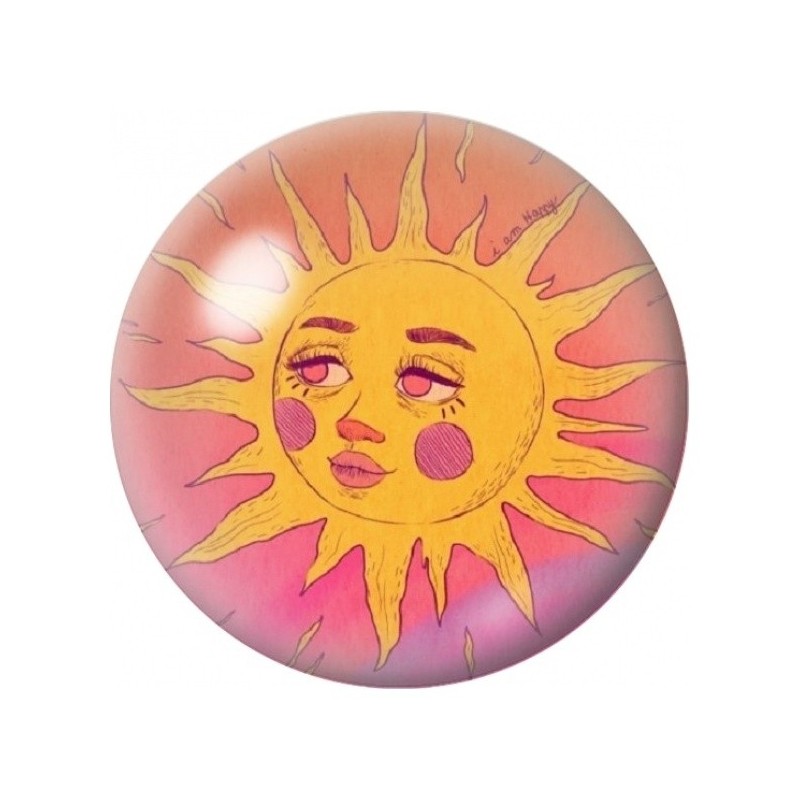 Cabochon en Verre Illustré Soleil Rose au Visage Doux 12 à 25mm